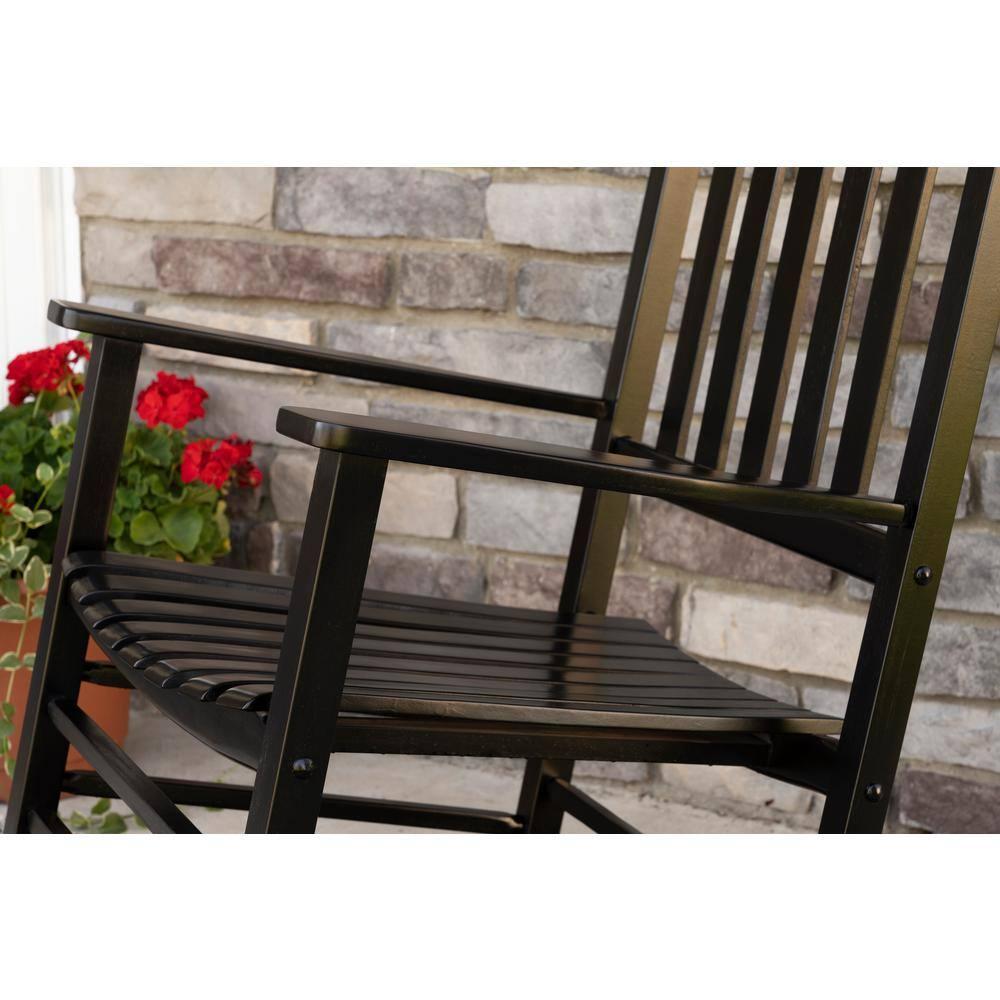 Jack Post Knollwood Mission Style Outdoor High Gloss Hardwood Rocker Chair with Slat Back Design, for Porch, Patio, Lawn, or Garden, Black