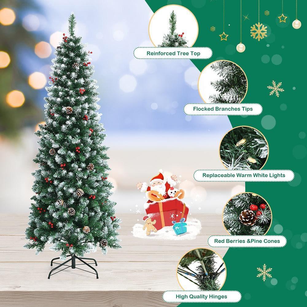 Kadyn Christmas Decoration, Christmas Tree,Xmas Tree,Pre-lit Artificial Pencil Christmas Tree with Pine Cones and Red Berries-5 ft