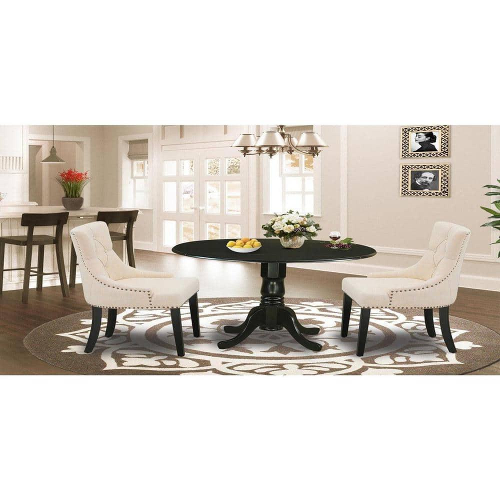 East West Furniture Dublin 3-piece Wood Dining Set in Black/Light Beige