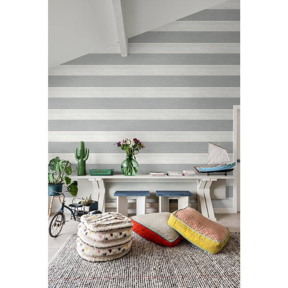 NextWall Argos Grey Two Toned Shiplap Peel and Stick Wallpaper