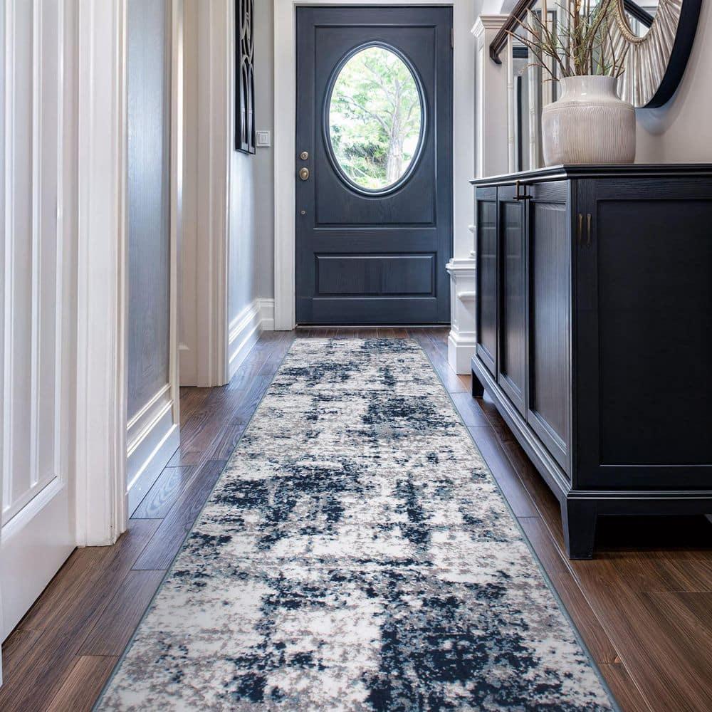 World Rug Gallery Distressed Abstract Area Rug - Blue 2'7"x6'