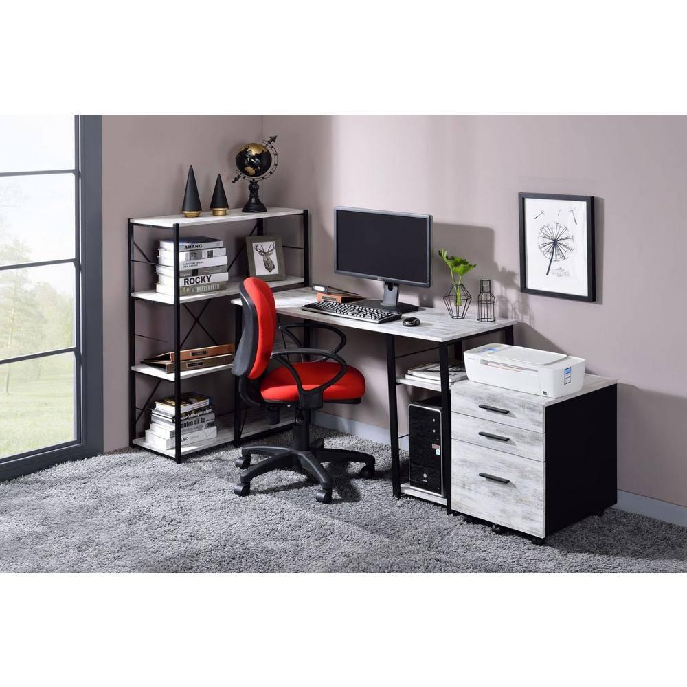 Vadna Writing Desk Weathered White/Black - Acme Furniture: 47-Inch Modern Desk with Open Storage Shelf