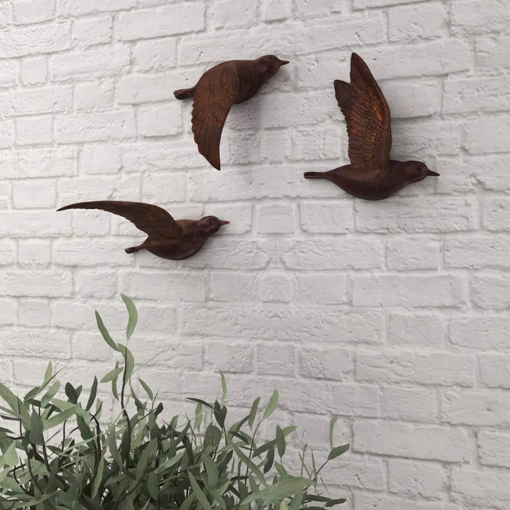 Polystone Bird Metallic 3D Sculpted Wall Decor Set of 3 Brown - Olivia & May: Ready to Hang, Coastal Style Decorative Sculptures