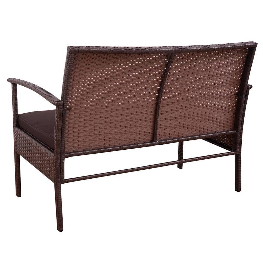 Costway 4PCS Patio Rattan Wicker Furniture Set Loveseat Sofa Cushioned Garden Yard Brown