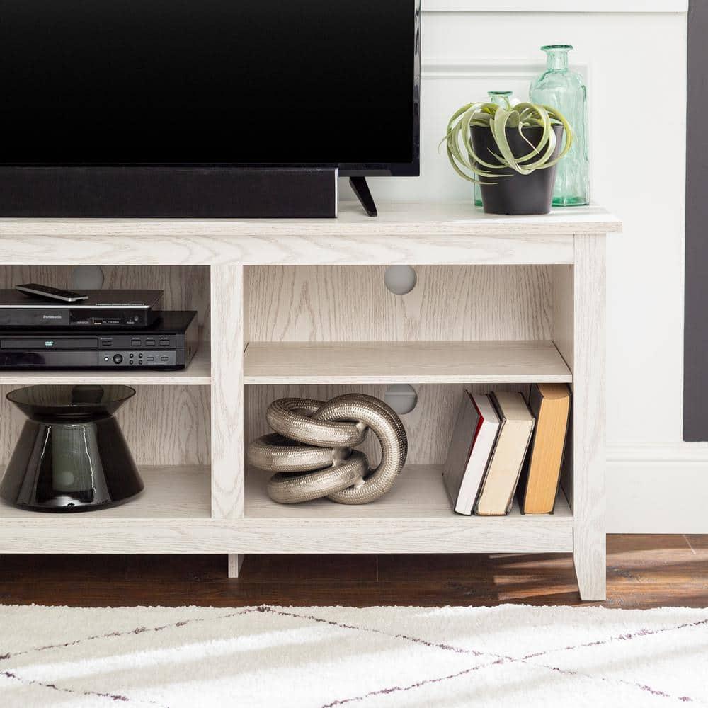 Walker Edison Wren Classic 6 Cubby TV Stand for TVs up to 80 Inches, 70 Inch, White Wash