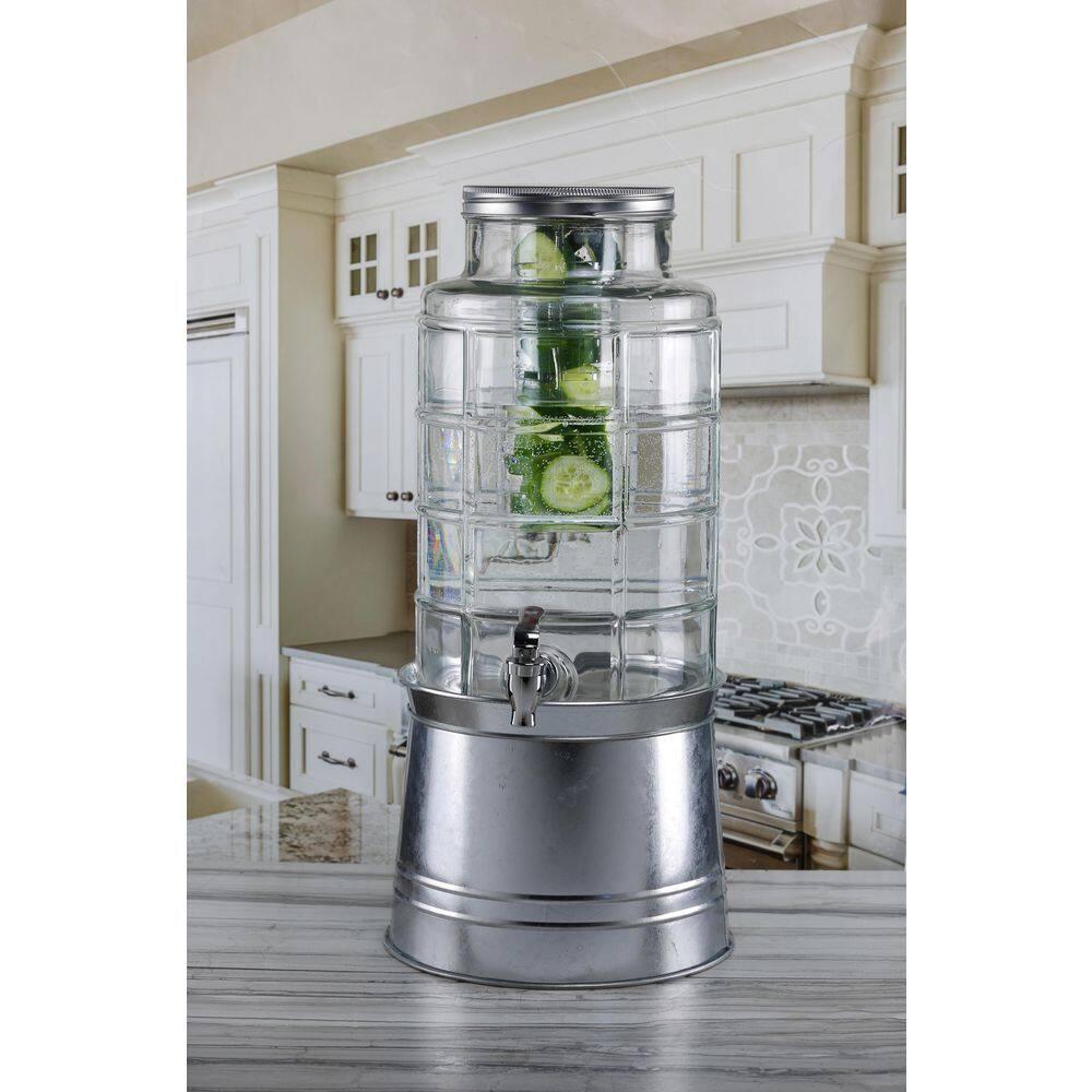 Clear Glass Beverage Dispenser with Galvanized Base and Infuser