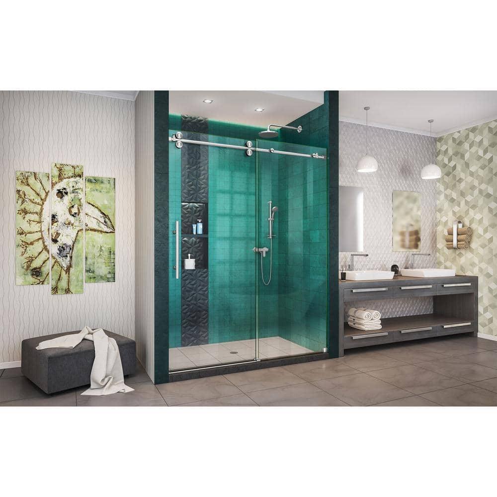 Enigma-XO 50" W x 76" H Sliding Frameless Shower Door with Clear Max™ Technology