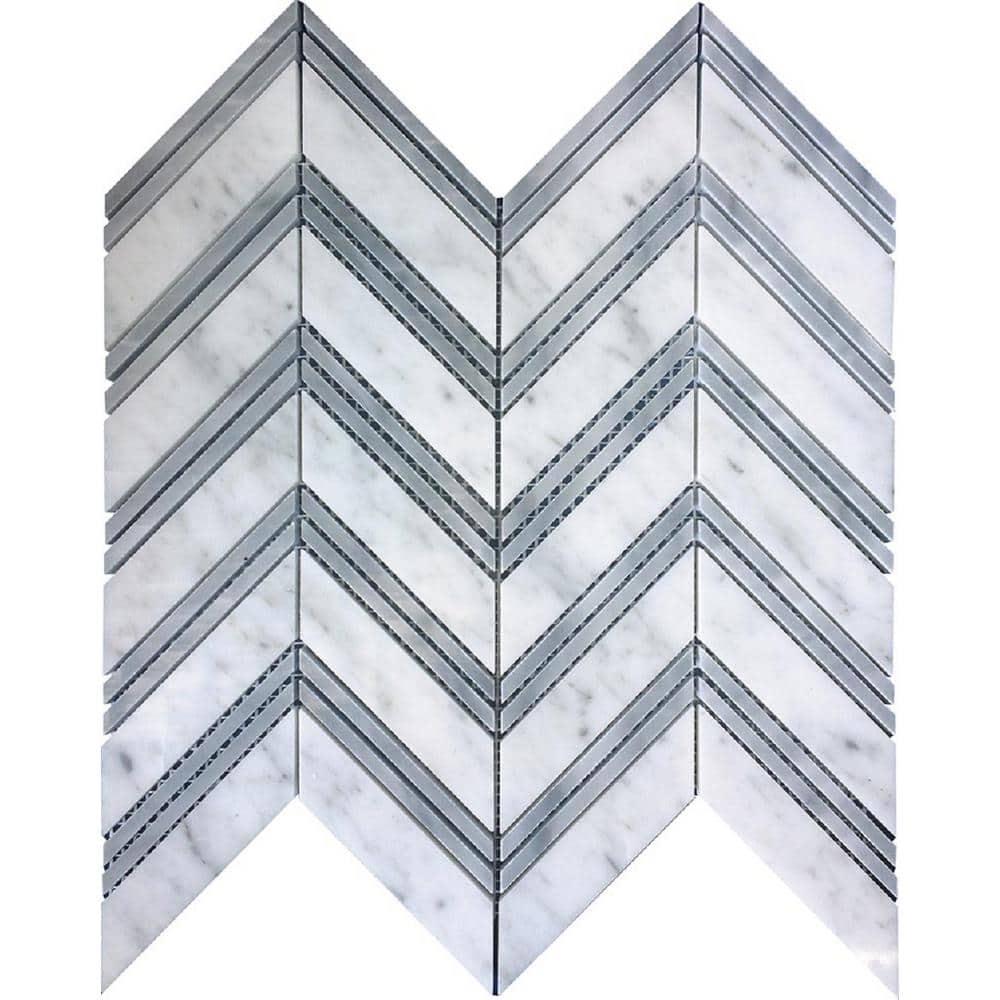 11" X 11.8" Herringbone Marble Polished Tile