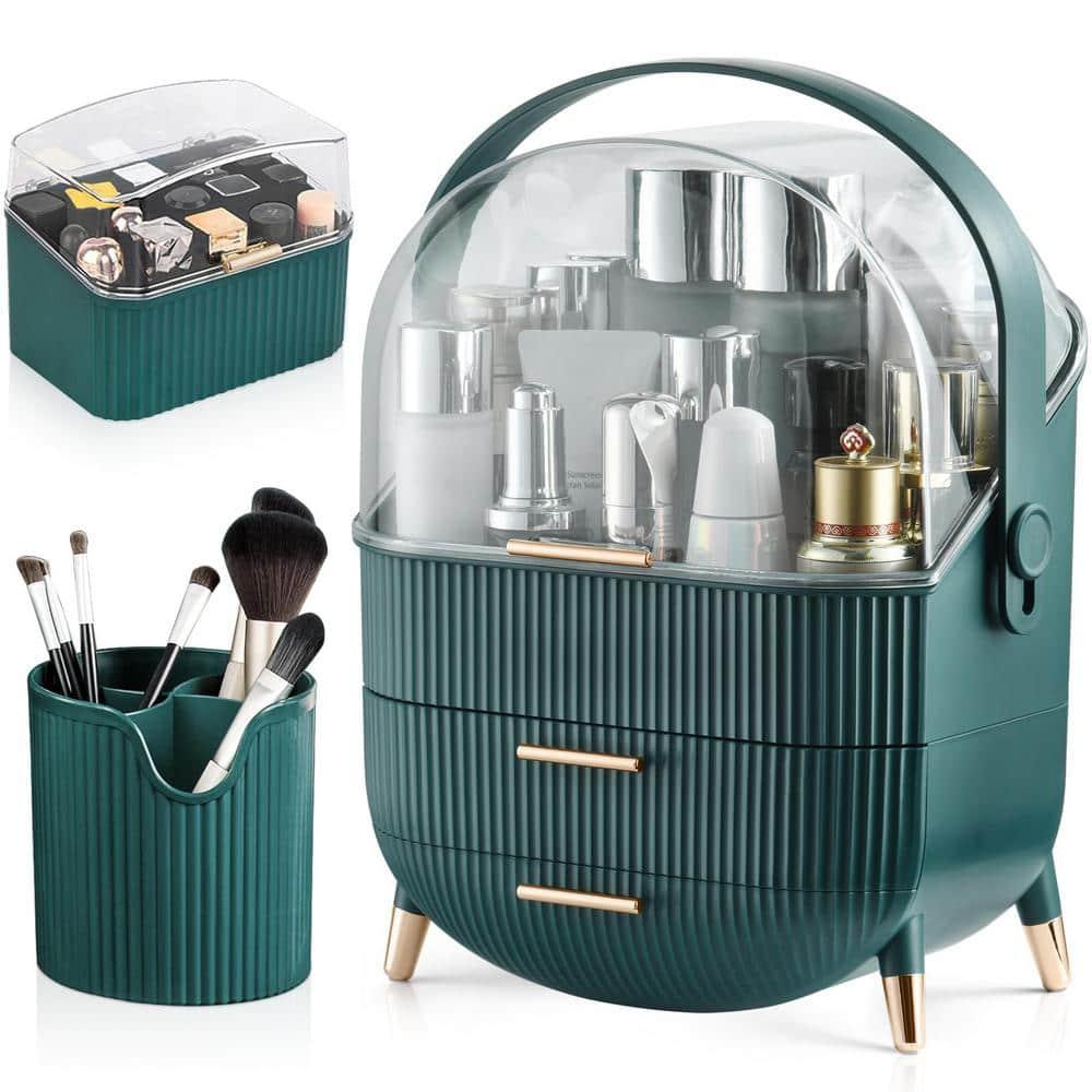 Make up Organizers and Storage, Makeup Organizer for Vanity, Cosmetics Skincare Organizers with Lid and Drawers, Cosmetic Display Cases for Countertop, Bathroom, Ideal Gifts for Women(Light Green)
