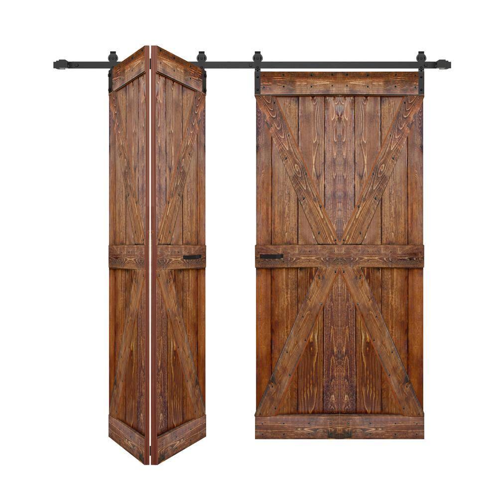 IsLife K Style Finished Solid Wood Bi-Fold Double Barn Door With Hardware Kit -Assembly Needed