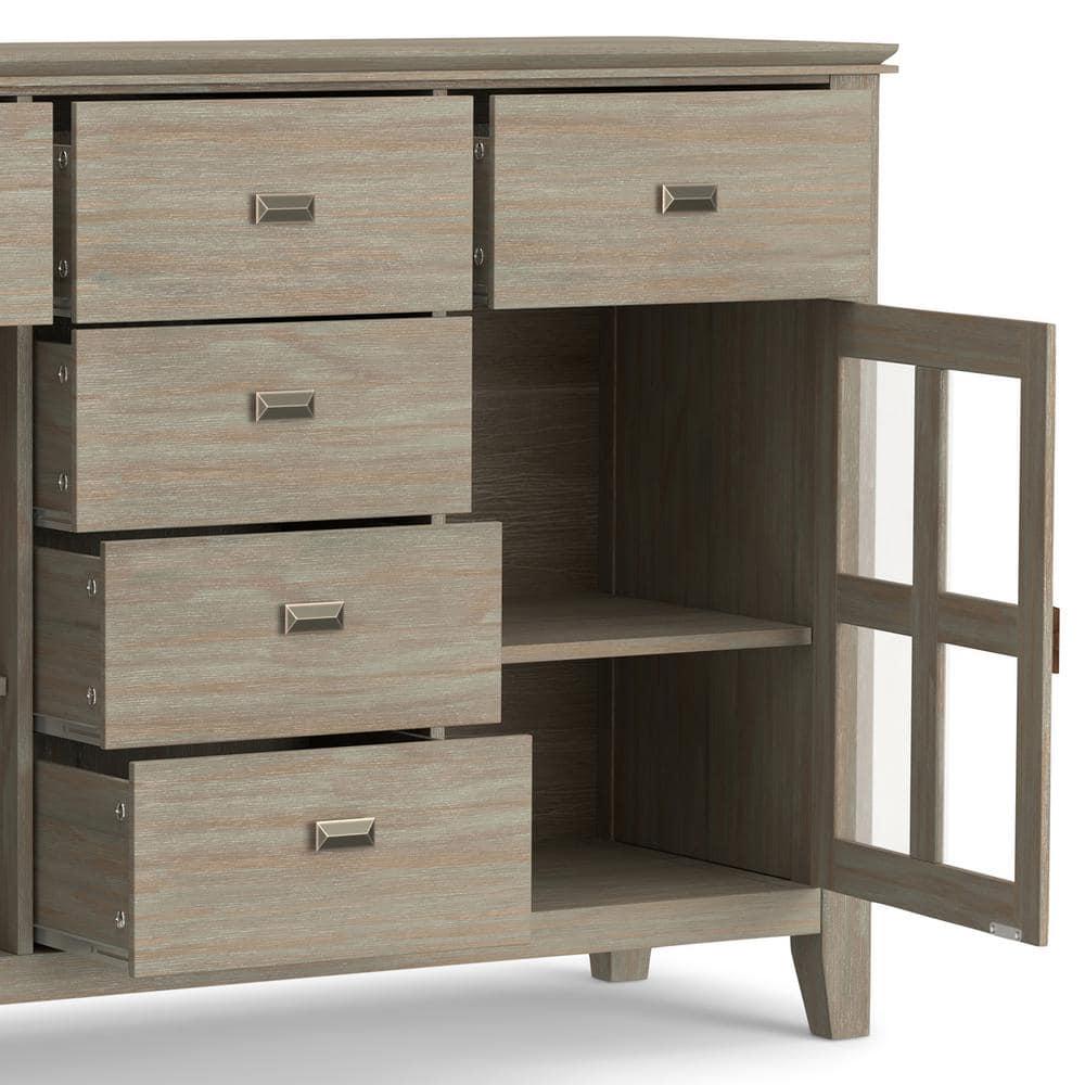 Simpli Home Artisan Solid Wood Sideboard Buffet In Distressed Grey
