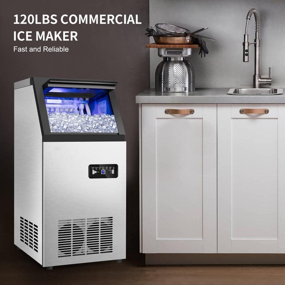 Commercial Maker 120 lb./24 H Freestanding Ice Maker Machine with 35 lbs. Storage, 2 Water Inlet Modes, Stainless Steel