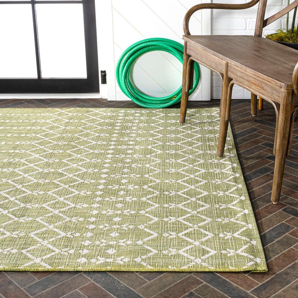 5' x 8' Ourika Moroccan Geometric Textured Weave Indoor/Outdoor Area Rug, Light Green/Cream - JONATHAN Y