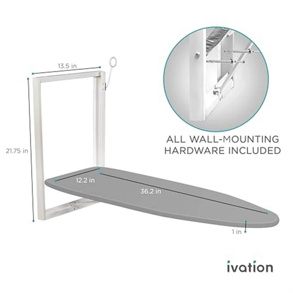 Ivation Wall Mounted Ironing Board, 36.2” x 12.2” Fold Down Iron Board with Iron Holder