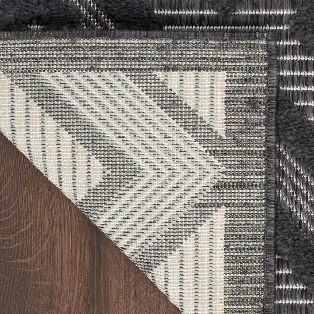 Nourison Versatile Diamond Geometric Flatweave Indoor Outdoor Area Rug Charcoal/Black 5' x 7'