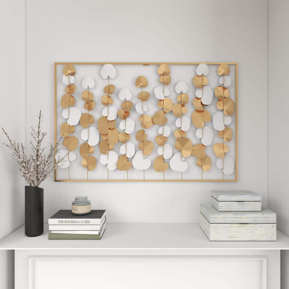 DecMode Gold Metal Floral Wall Decor with White Accents