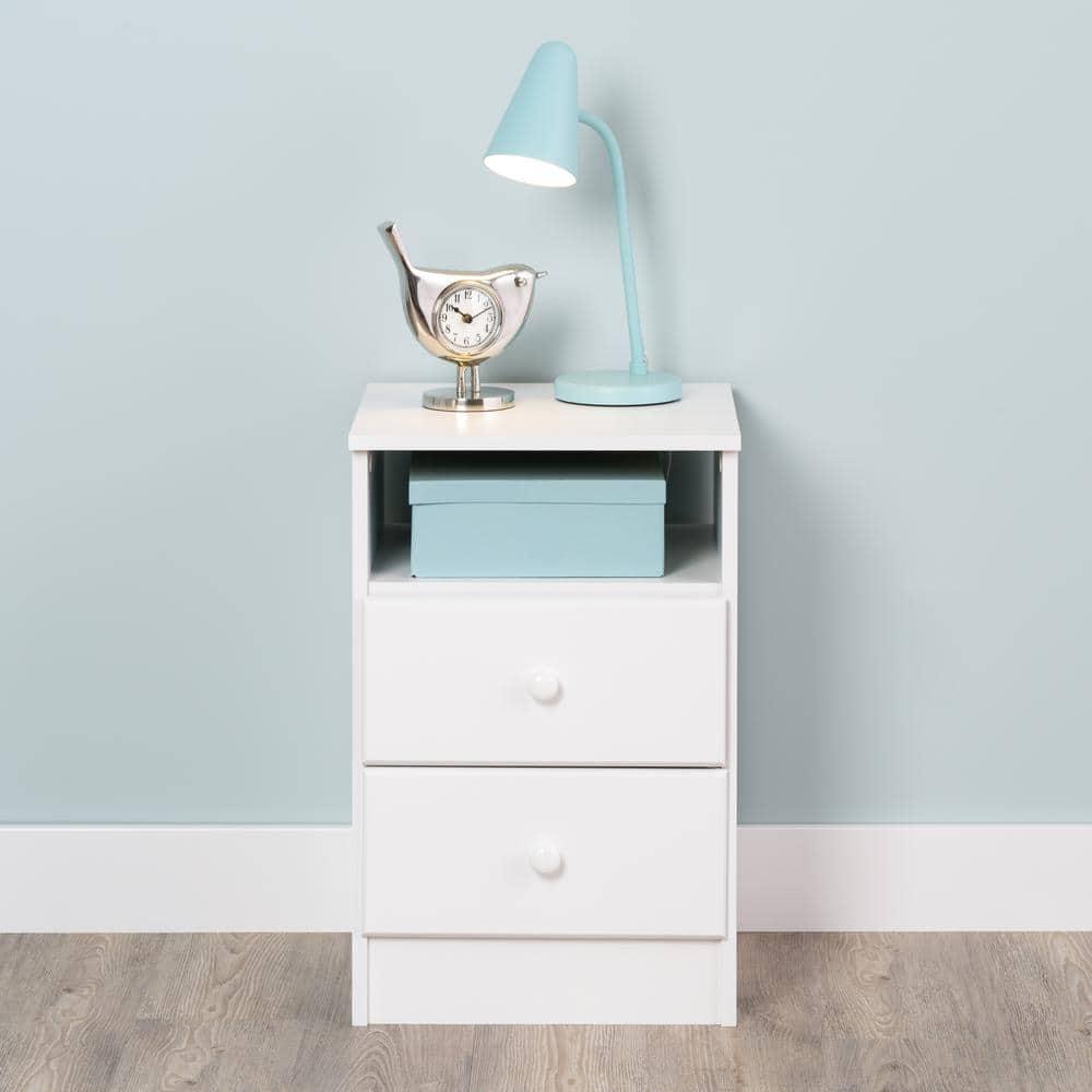 Prepac Astrid 2 Drawer Nightstand White: Modern Style, MDF, Includes Anti-Tip Hardware, for All Ages