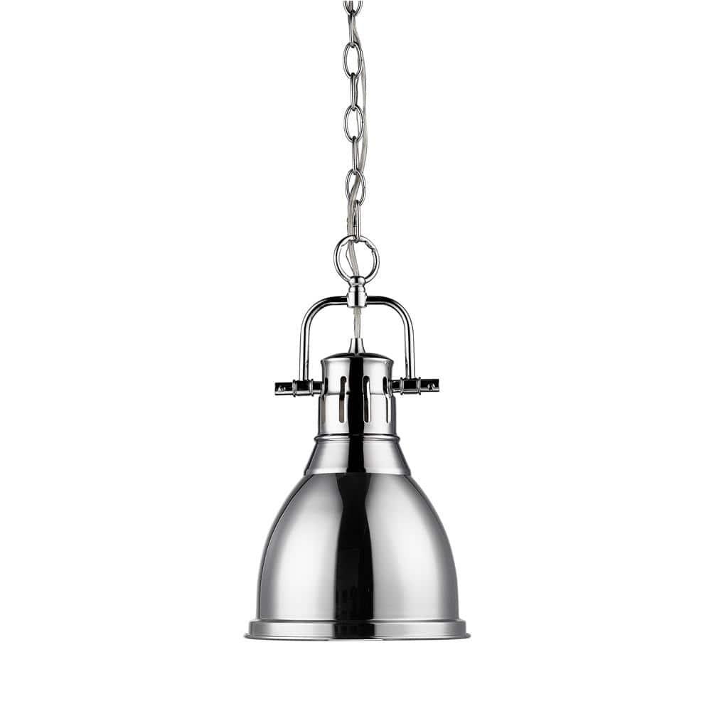 Golden Lighting Duncan 1-Light Small Pendant with Chain in Chrome