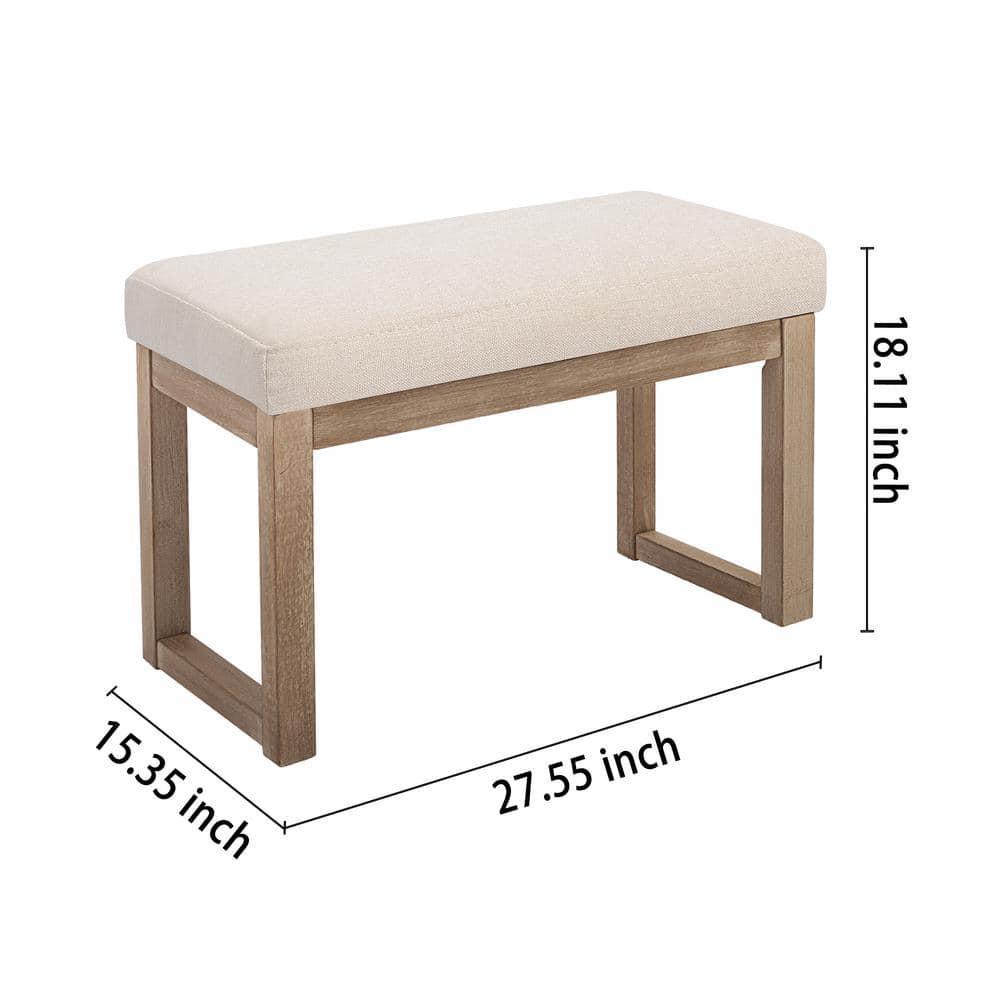CangLong 27 Inch Wide Ottoman Bench, Rectangle Footstool with Linen Look Fabric and Wood Leg for Entryway, Bedroom & Living Room, Beige