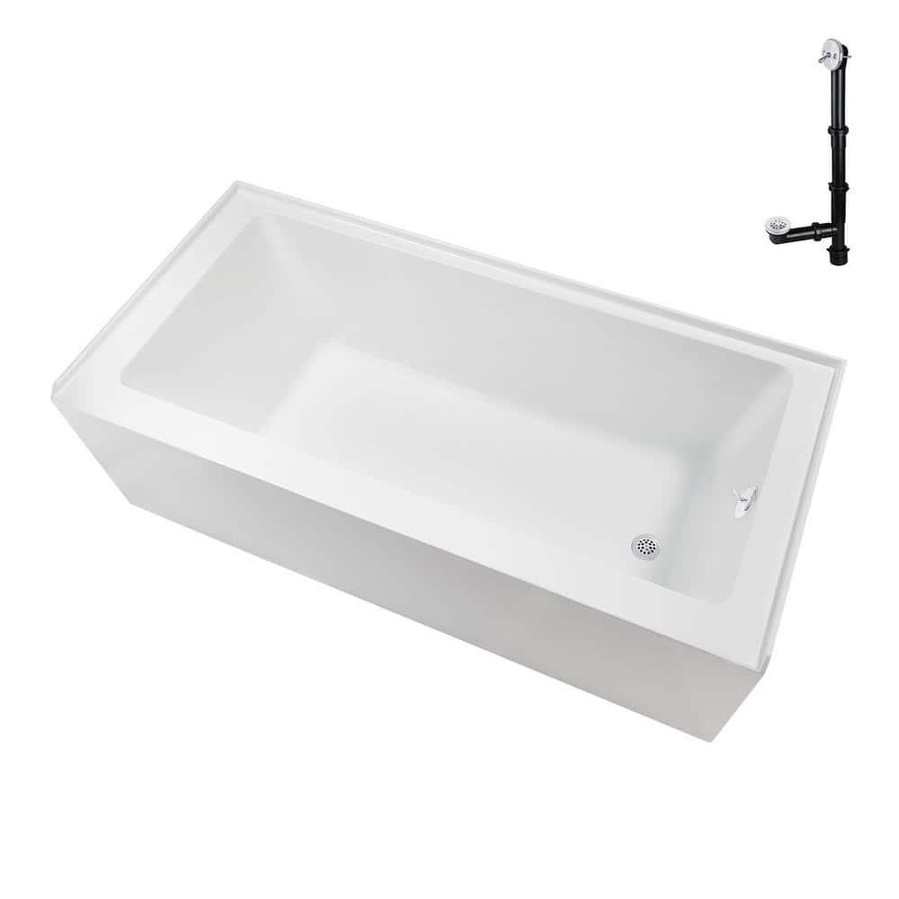 Streamline Bath Streamline 60 in. x 32 in. Acrylic Right-Hand Drain Alcove Bathtub in Glossy White With External Drain NAL-5580-WH