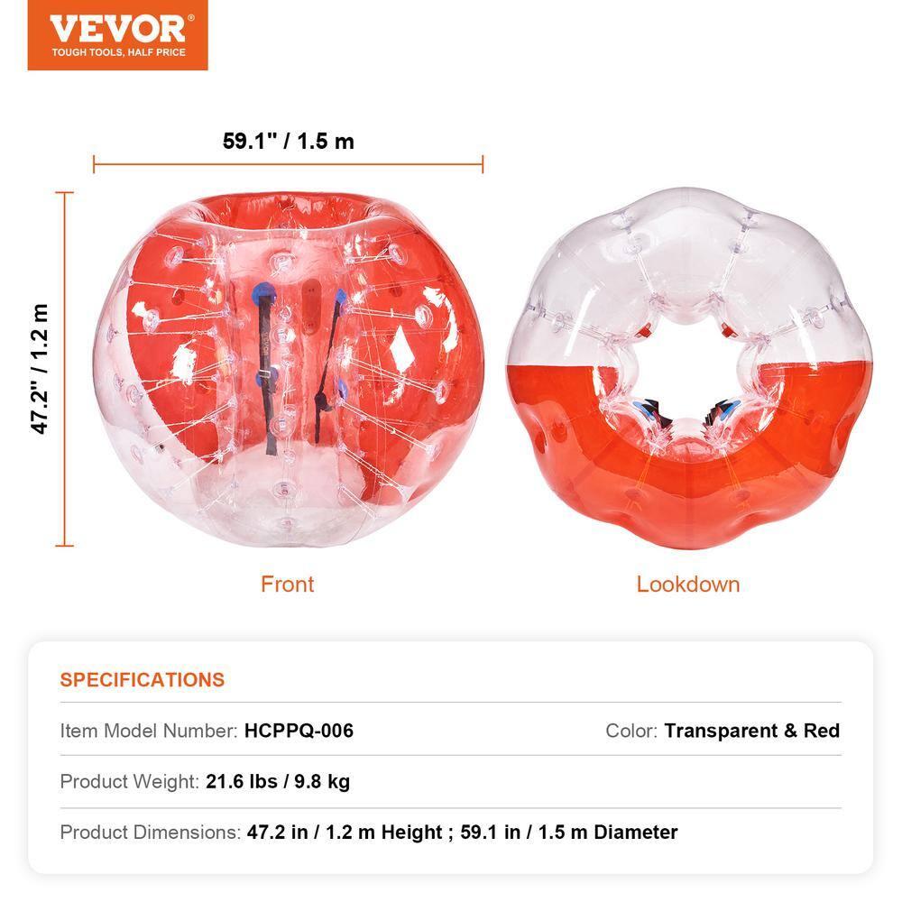 VEVOR Inflatable Bumper Ball 1-Pack, 5FT/1.5M Body Sumo Zorb Balls for Teen & Adult, 0.8mm Thick PVC Human Hamster Bubble Balls