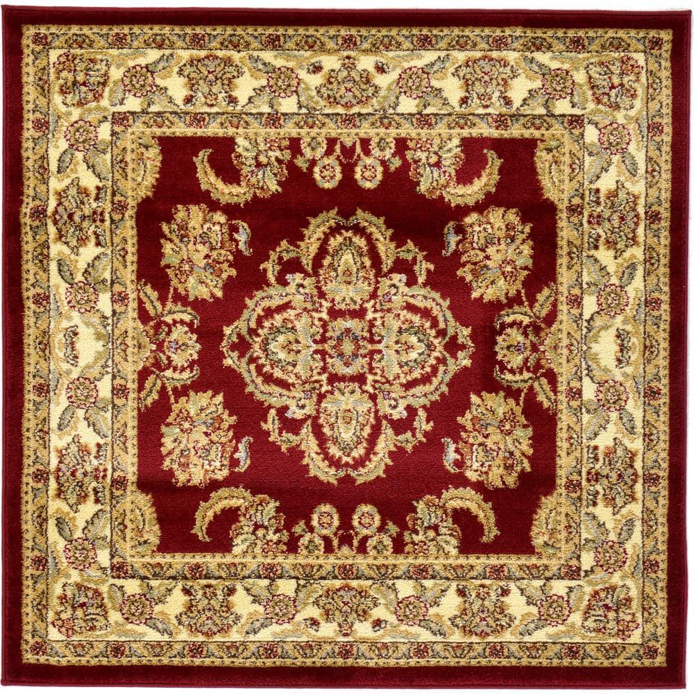 Unique Loom Voyage Collection Area Rug - Reddington (4' 1" Square Red/Cream)