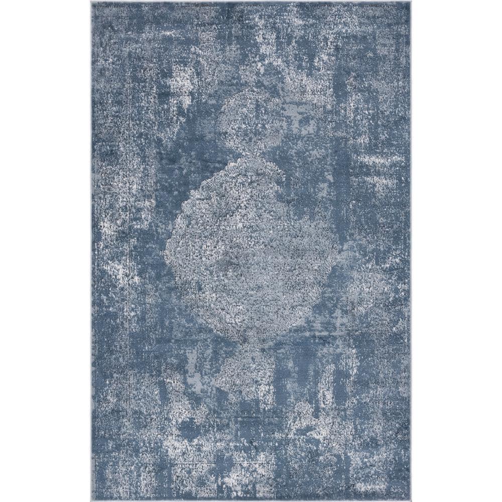 Unique Loom Portland Collection Area Rug - Woodburn (6' 1" x 9' Rectangle Blue/Ivory)