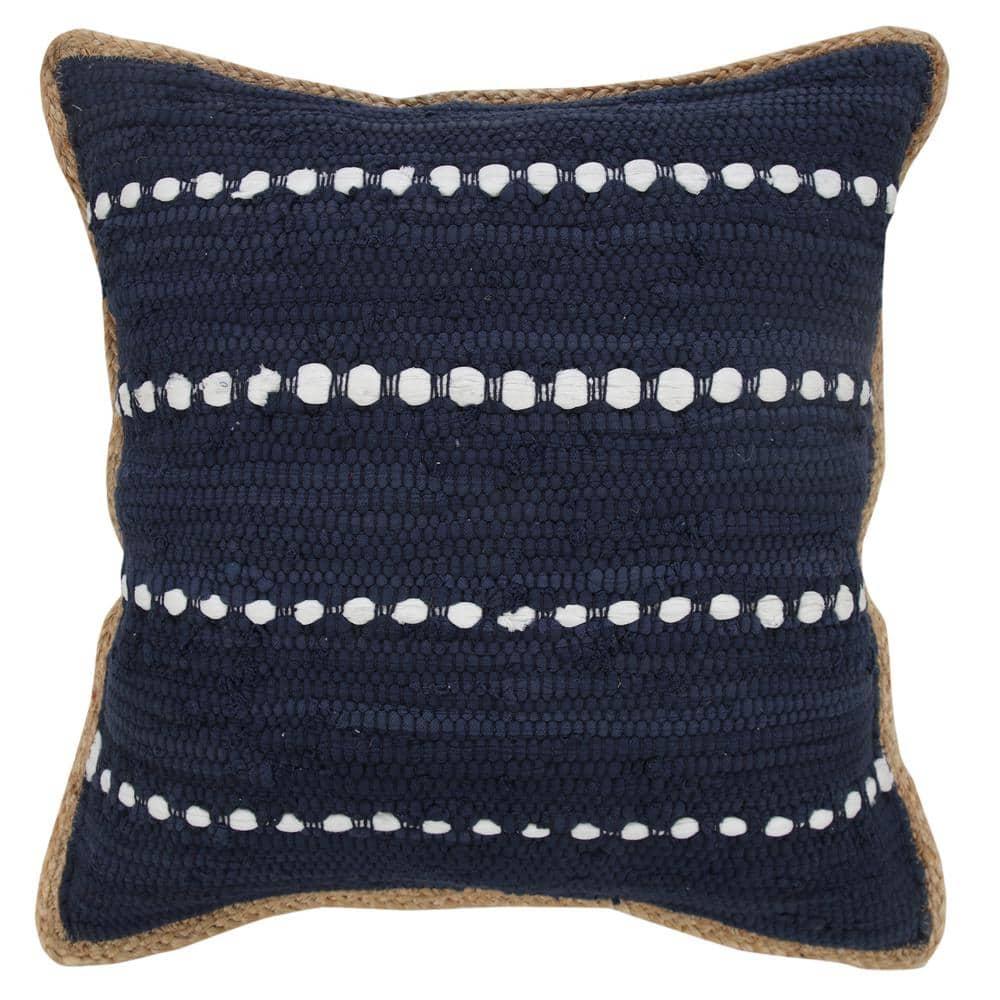 Ox Bay Ringo 20" x 20" Navy Blue/White Jute Bordered Striped Cotton Adult Decorative Throw Pillow