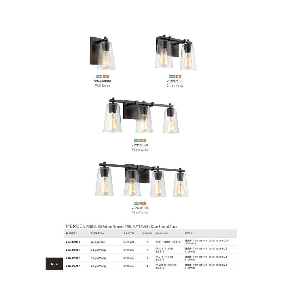 Mercer Seeded Glass 1-Light Sconce in Oil Rubbed Bronze
