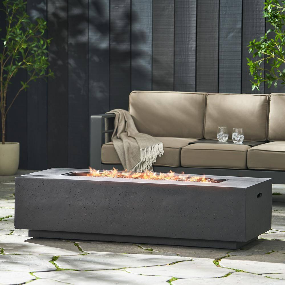 Mayfair Lightweight Concrete Outdoor 50,000 BTU Rectangular Fire Pit (No Tank Holder), Dark Gray