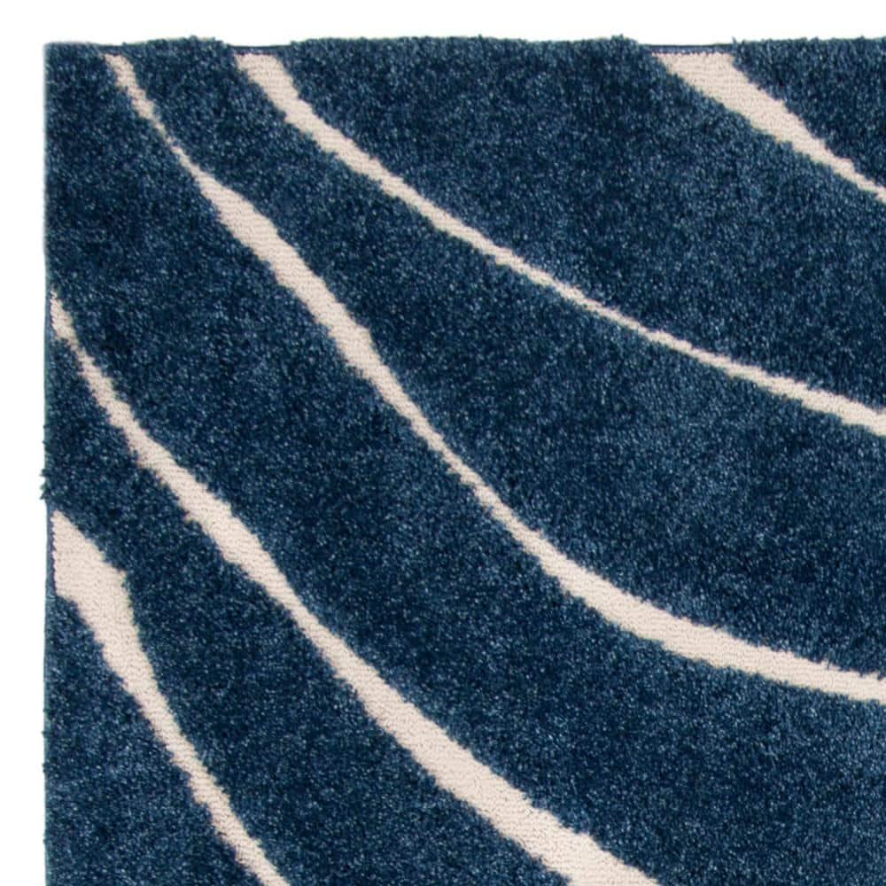 Florida Shag SG472 Power Loomed Indoor Area Rug - Dark Blue/Cream - 6'7"x6'7" - Safavieh
