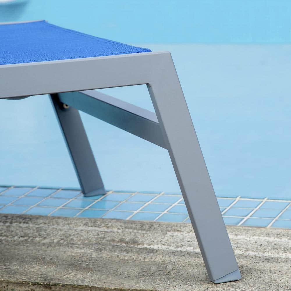 Domi Patio 3 Pieces Aluminum Textilene Chaise Lounge Set with Side Table Outdoor, Adjustable Back and Pillow for Yard Garden Sunbathing for All Seasons Blue