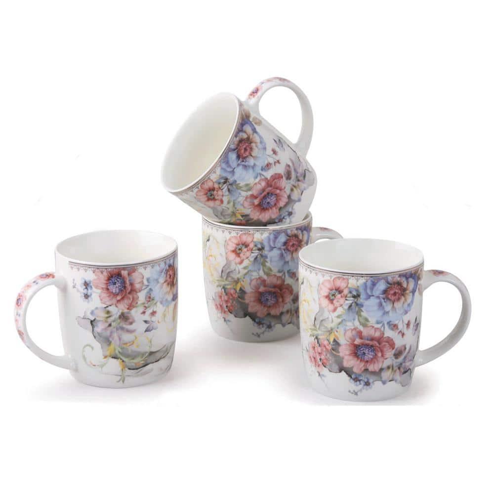 Lorren Home Trends Set of 4 Tall Mugs Floral Design
