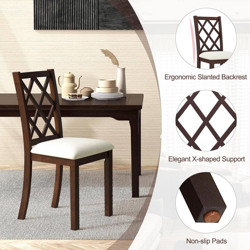 Spaco Dining Chair Set of 2 Wood Kitchen Chairs with Upholstered Seat Cushion and Rubber Wood Legs-Brown, Lounge Chair, Dining Room Chair for Kitchen, Dining, Bedroom, Living