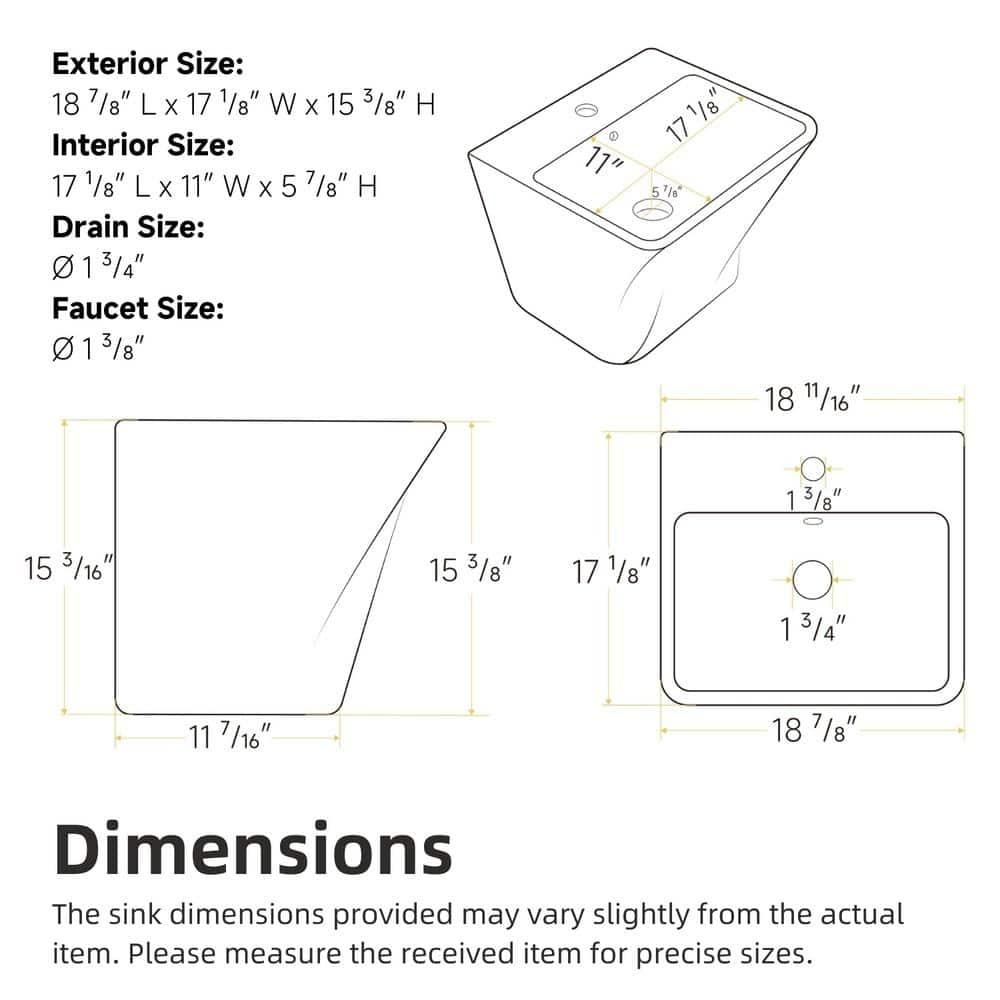 Los Flexi Wall Mount Sink with Overflow, Modern Floating Bathroom Vessel Sink, Single Faucet Hole, Pop-up Drain Included