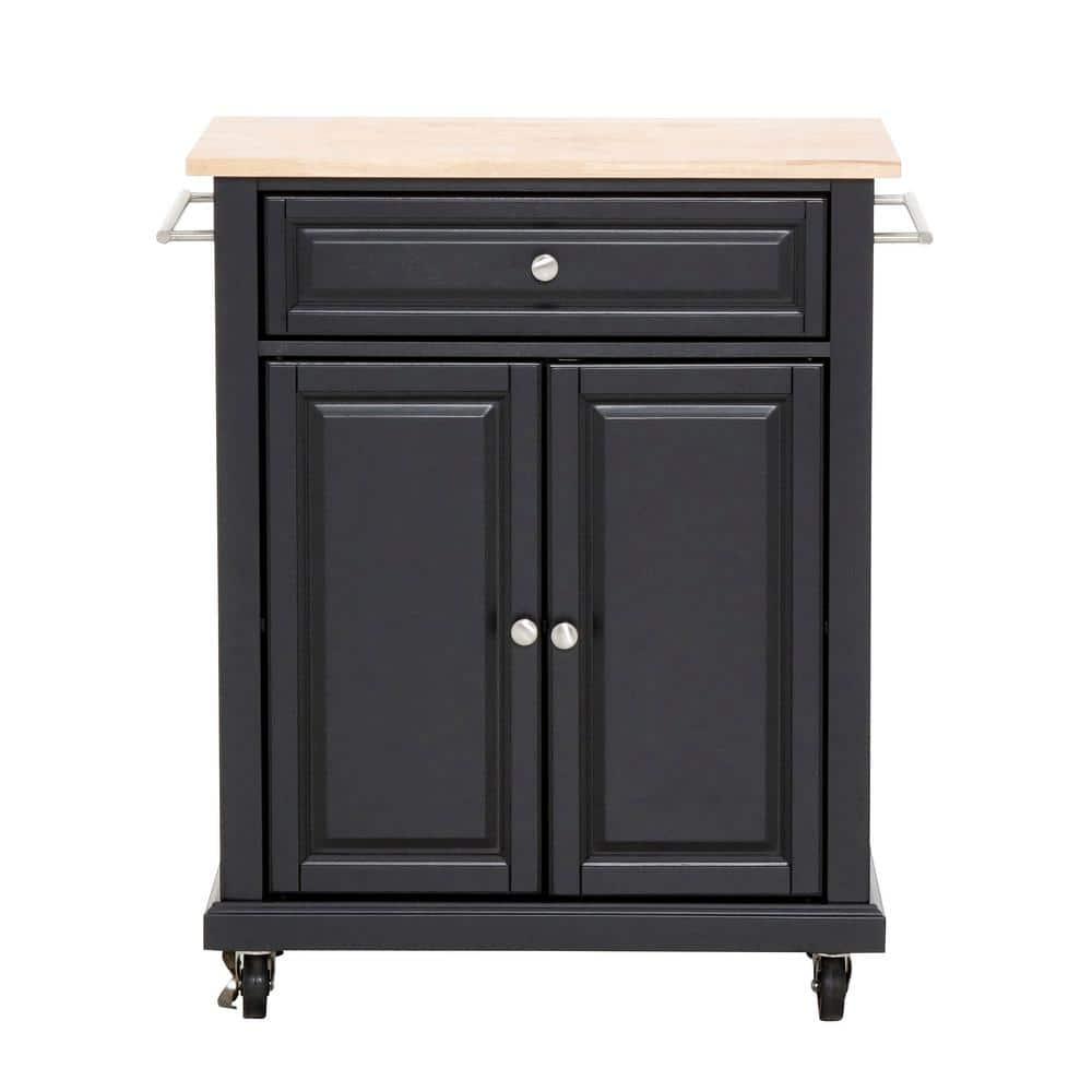 Wood Top Portable Kitchen Cart Wood/Black - Crosley: Traditional Farmhouse Design, Adjustable Shelf, Wheeled Storage Island