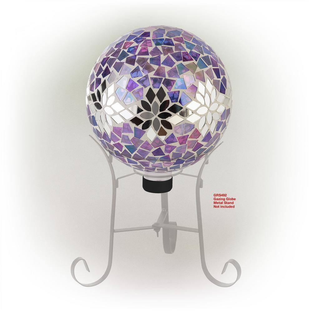 Alpine Corporation 10" Glass Mosaic Floral Gazing Globe, Purple/Silver