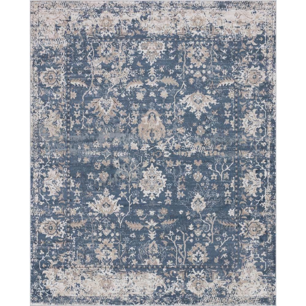 Unique Loom Portland Collection Bohemian Vintage Inspired Tone-on-Tone Design Area Rug (8' 0 x 10' 0 Rectangular, Blue/ Ivory)
