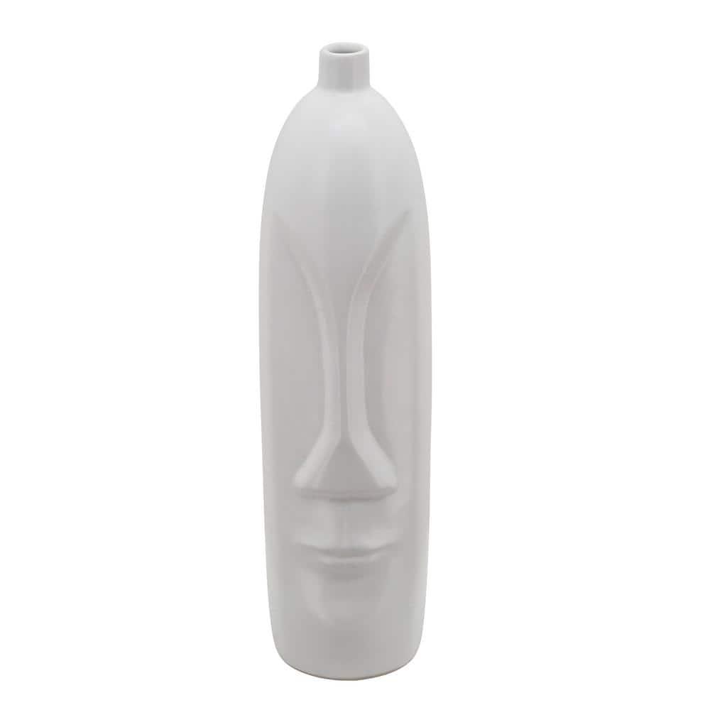 Sagebrook Home 18" Ceramic Face Vase - Ceramic Table Decor, Rustic Decorative Centerpiece For Home, Wedding, Office Decor - White Vase Decor