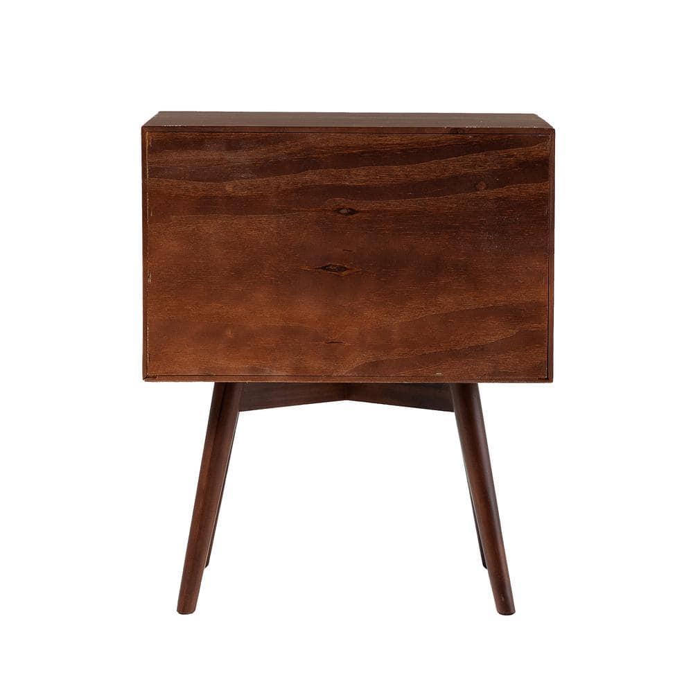 Mid-Century Modern Single-Drawer Solid Wood Nightstand - Walnut