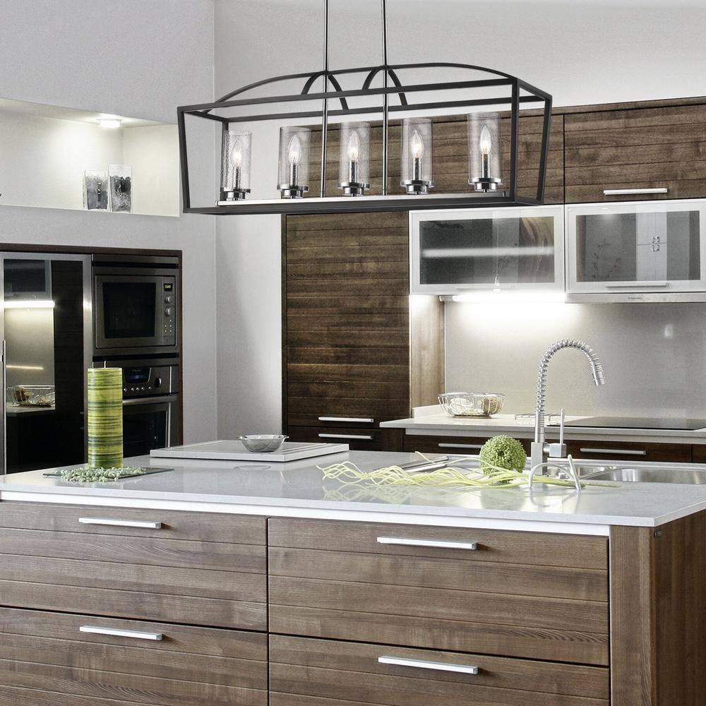 Mercer Matte Black 5-Light Linear Pendant with Seeded Glass