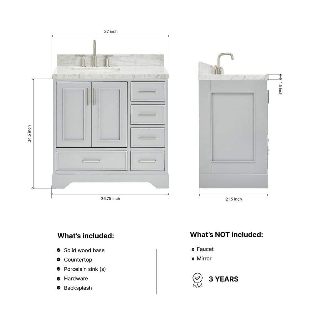 Ariel M037slcwrvo Stafford 37" Free Standing Single Basin Vanity Set - Grey