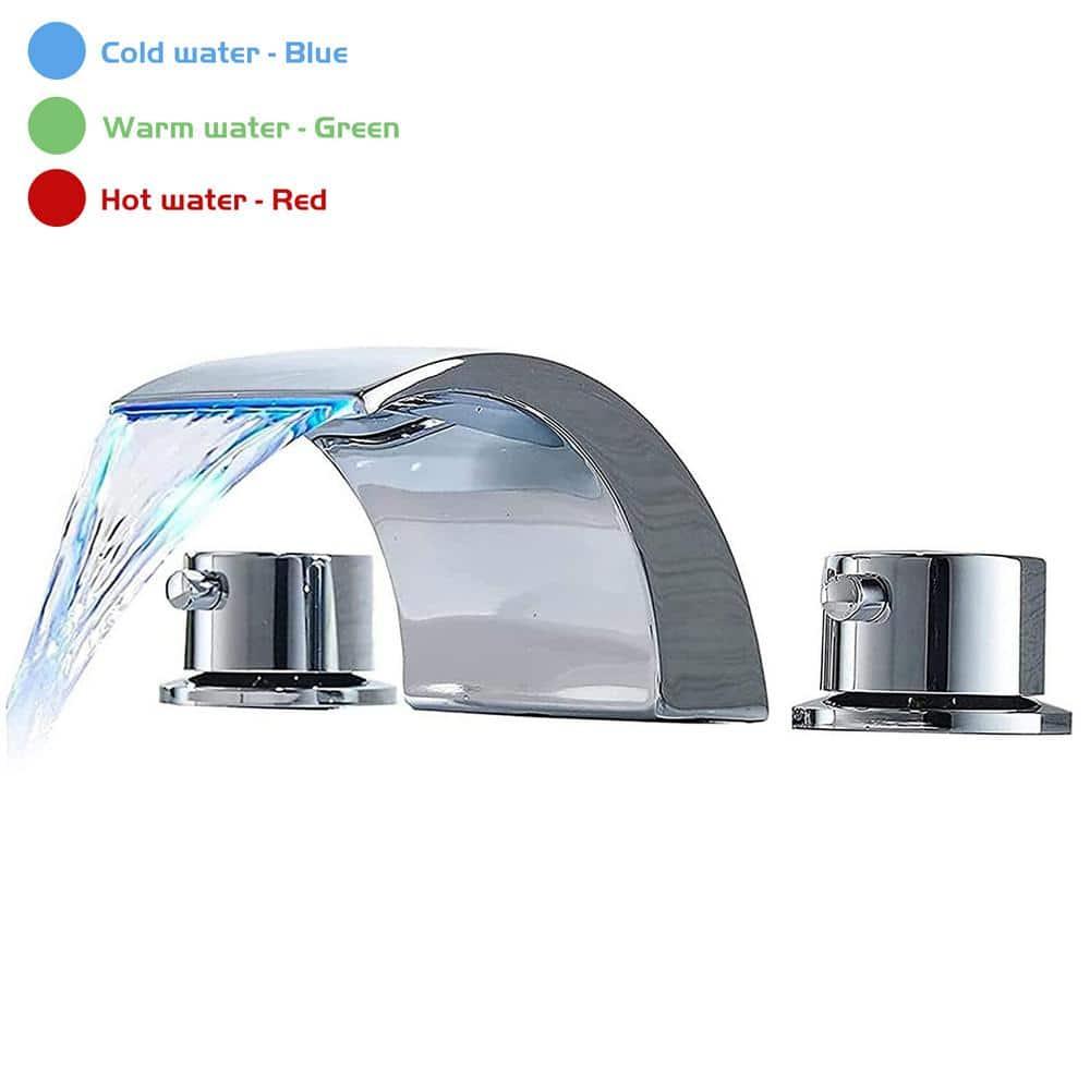 BWE 8 in. Widespread 2-Handle Bathroom Faucet With Led Light in Polished Chrome