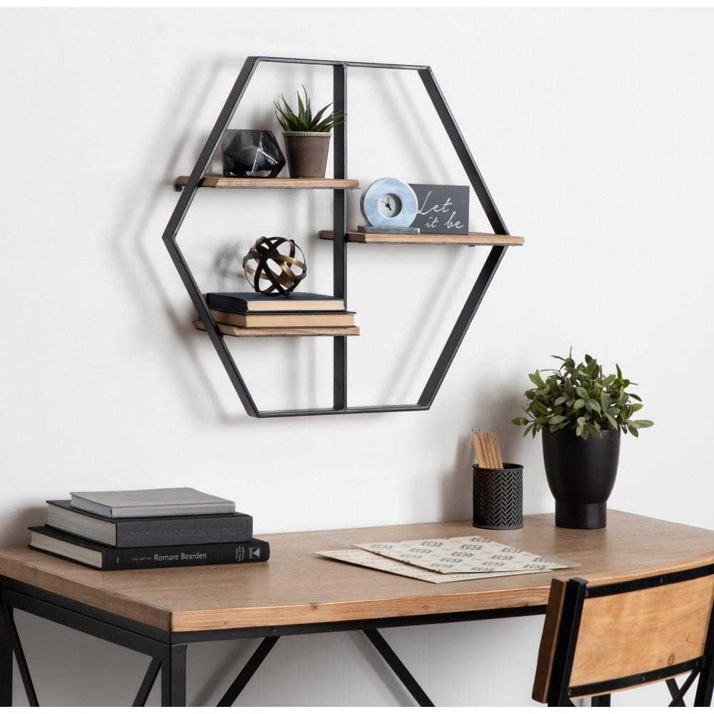 25.5" x 22" x 5" Ladd Hexagon Floating Shelves Rustic Brown - Kate & Laurel All Things Decor: Staggered Wood, No Assembly Required