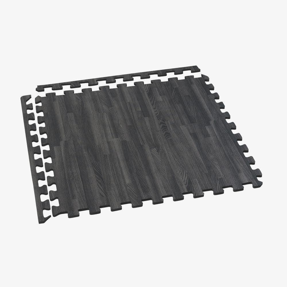Forest Floor 5/8 Inch Thick Printed Foam Tiles, Premium Wood Grain Interlocking Foam Floor Mats, Anti-Fatigue Flooring, Carbon, 24 Sq Ft
