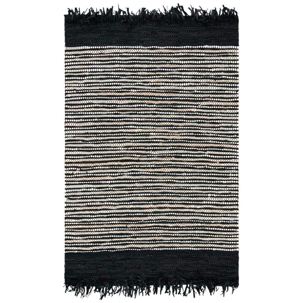 Vintage Leather VTL373 Hand Woven Indoor Area Rug - Black/Multi - 4'x6' - Safavieh.