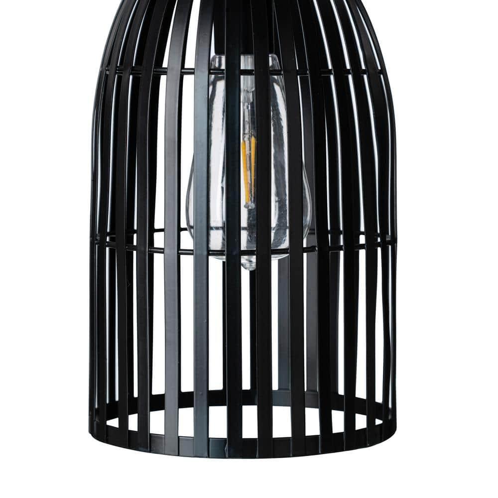9.75" Black Metal Solar Powered Outdoor Hanging Lantern Set
