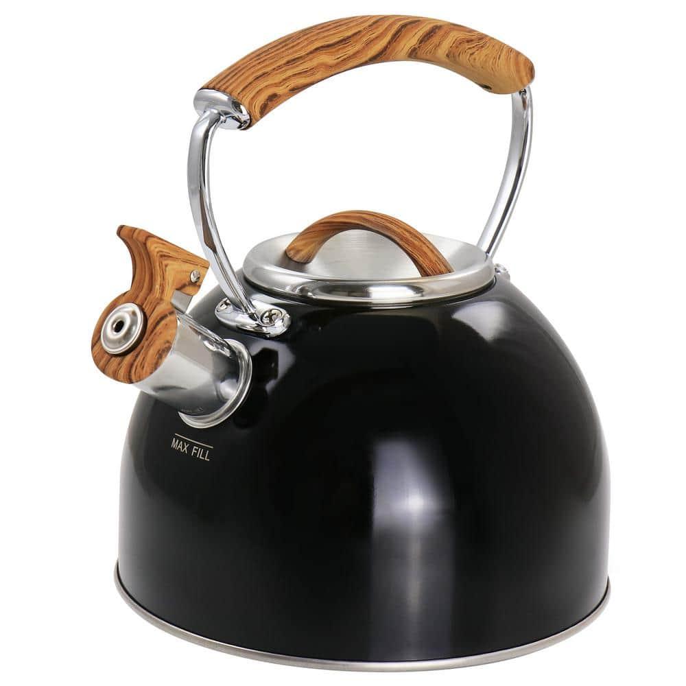 Mr. Coffee 2 Quart Stainless Steel Whistling Tea Kettle With Wood Pattern Handle In Black