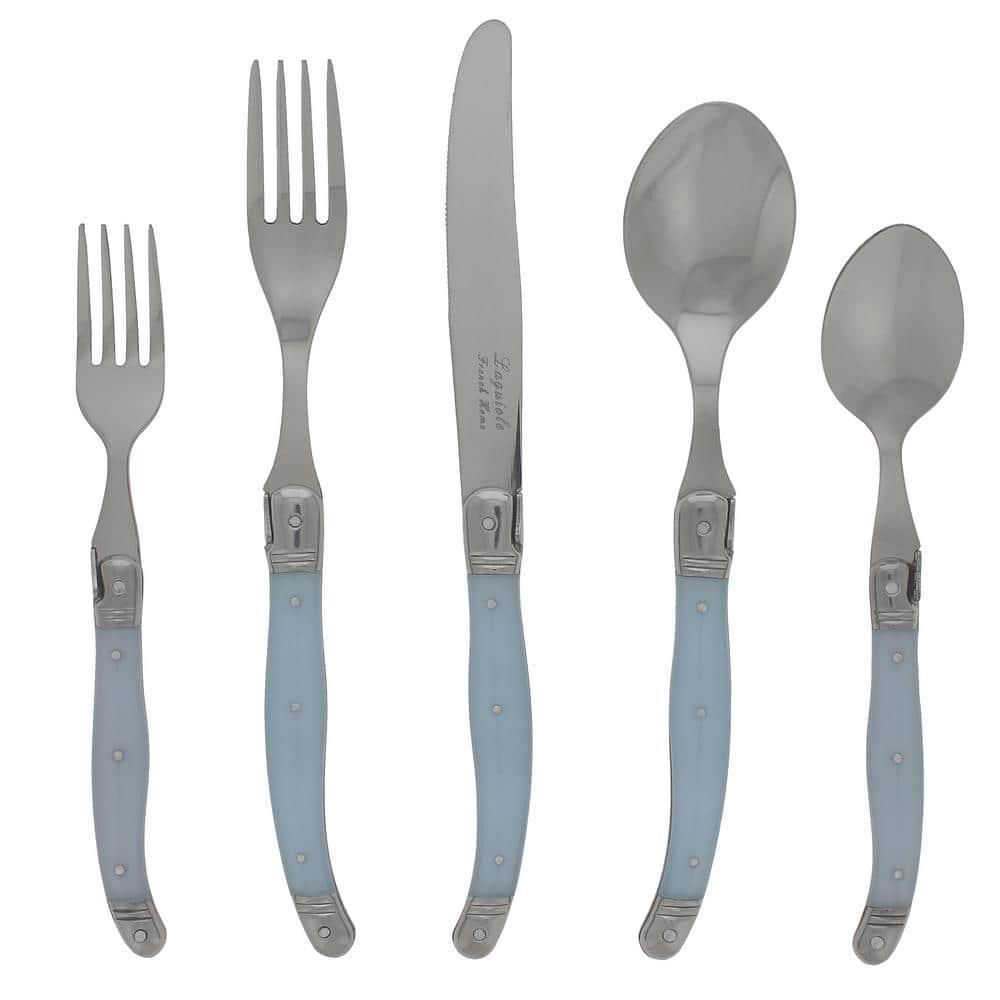 French Home Laguoile 20pc Stainless Steel Silverware Set Blue: Flatware Set, Service for 4, Dishwasher-Safe