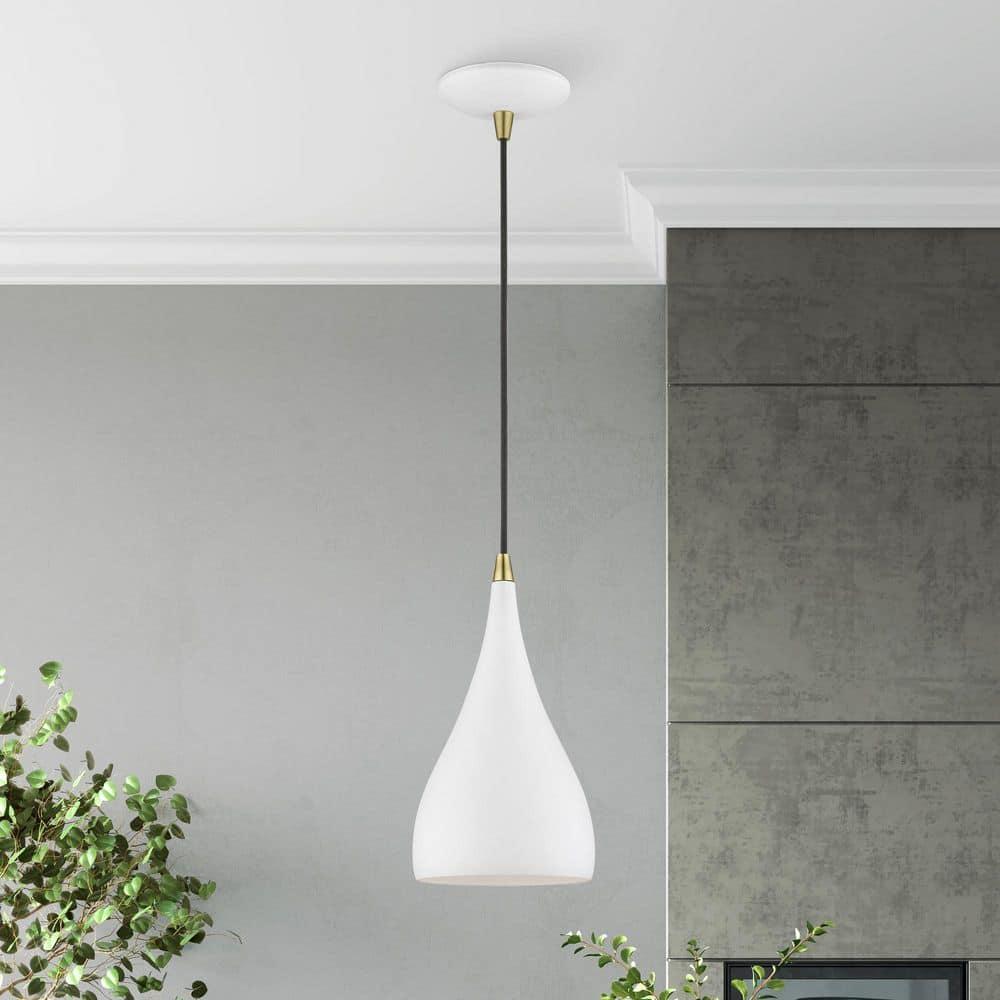Livex Lighting Amador 1 - Light Pendant in  Textured White/Antique Brass